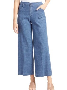 Evereve Womens 30 Wide Leg Hemp Blend High Rise Chambray Pants